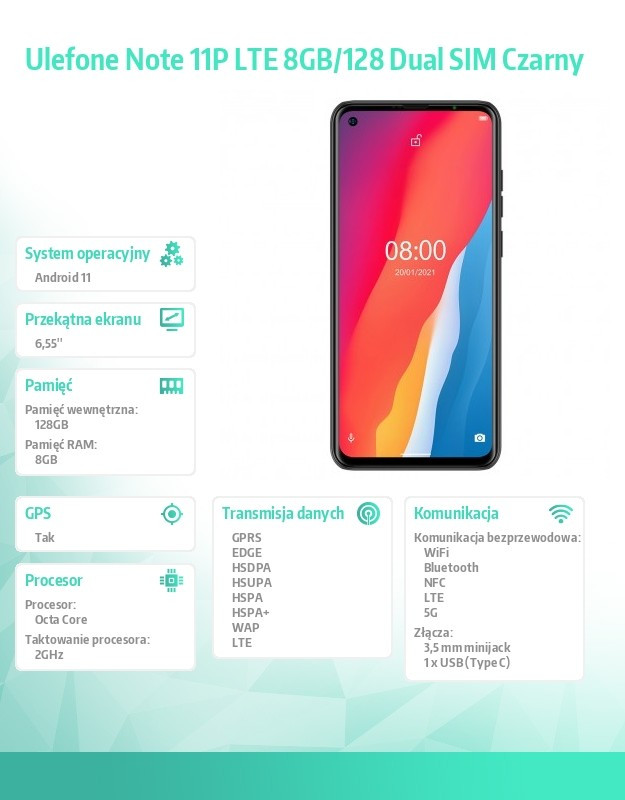 Smartfon Note 11P LTE 8GB/128GB DualSIM Czarny 