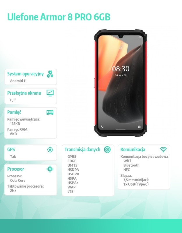 Smartfon Armor 8 Pro LTE 6/128GB IP68/IP69K 5580mAh Dual SIM Czerwony