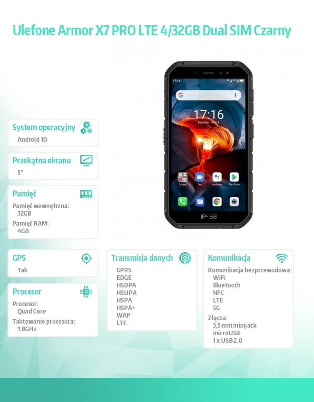 Smartfon Armor X7 PRO LTE 4/32GB Dual SIM Czarny 