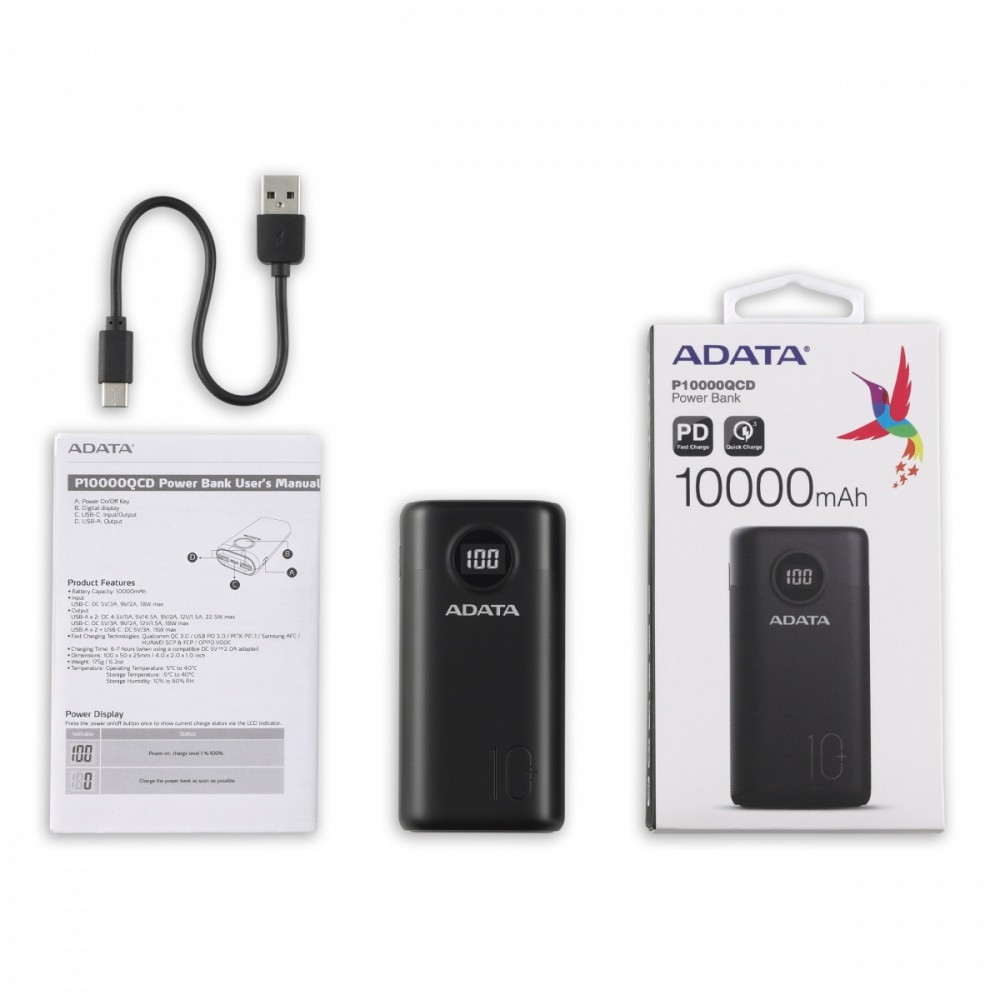 Powerbank P10000QCD 10000mAh Czarny QC/PD 