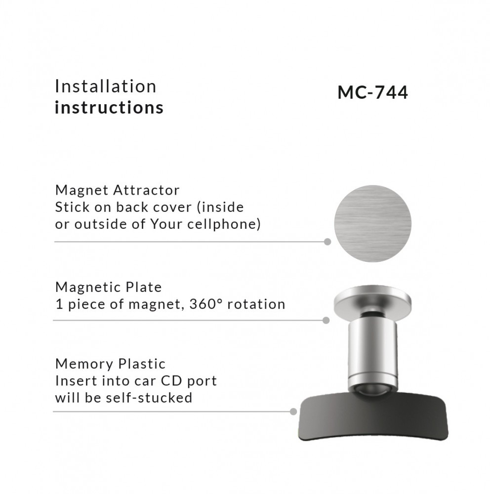 Uchwyt magnetyczny okrągły do montowania w slocie CD Comfort Series  MC-744 - aluminium
