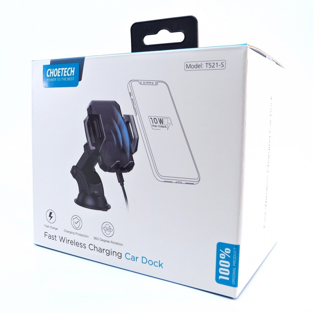 T521-S Black Uchwyt samochodowy / ładowarka bezprzewodowa 10W USB-C Qi