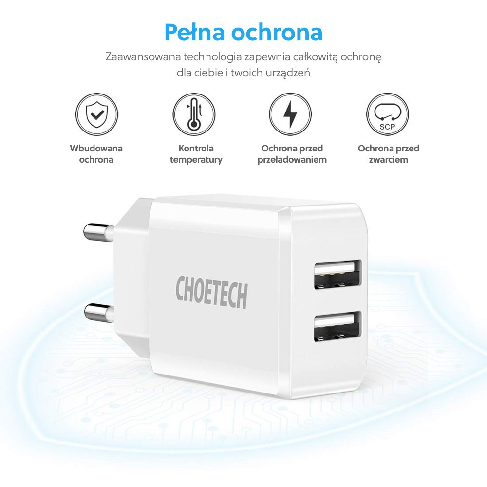 C0030 White Ładowarka sieciowa 2xUSB 2.2A 12W