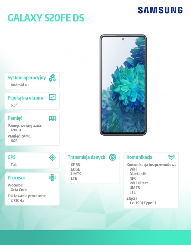 Smartfon GALAXY S20FE Dual SIM 6/128GB 4G/LTE niebieski