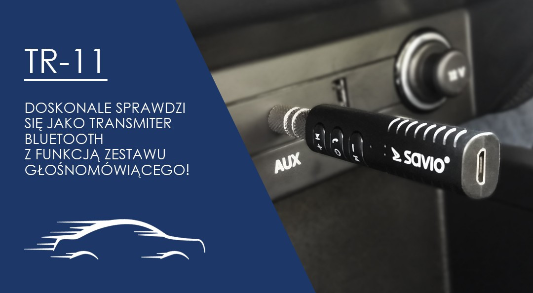 Odbiornik / adapter Bluetooth transmiter AUX Jack 3,5 Savio TR-11/B
