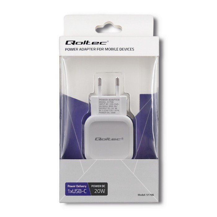 Ładowarka sieciowa 5V | 3A | 20W | USB typ C | PD | Biała 