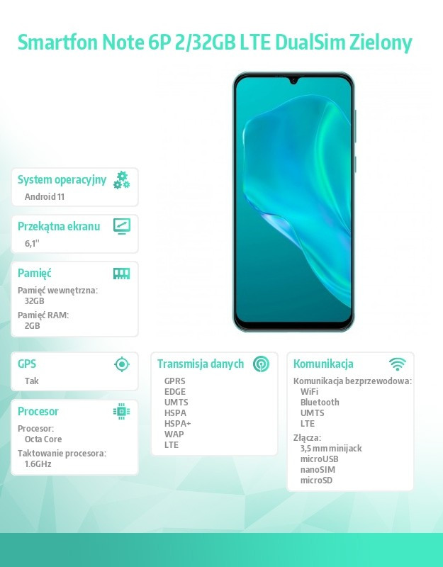 Smartfon Note 6P 2/32GB LTE DualSim Zielony