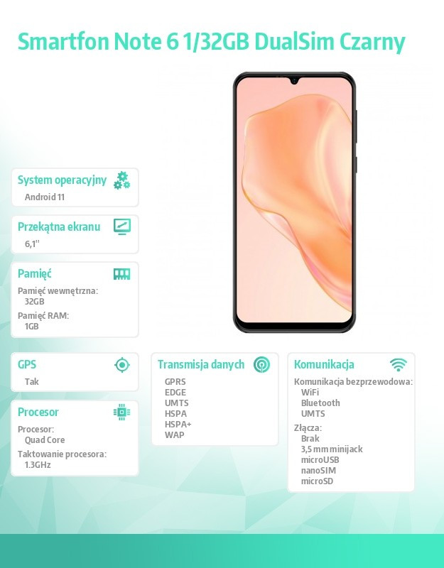 Smartfon Note 6 1/32GB DualSim Czarny