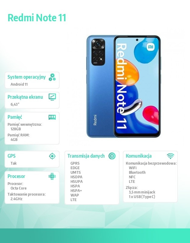 Smartfon Redmi Note 11 4+128 niebieski